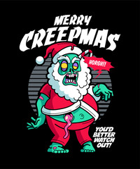 Merry Creepmas. Christmas Cartoon Character Illustration.