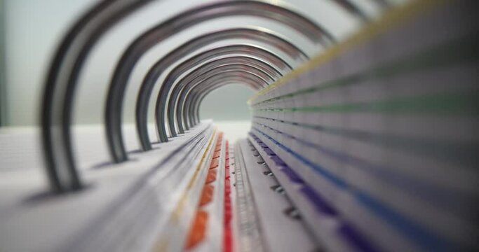 Turning pages in notebook diary and planner macro closeup. Business notebook