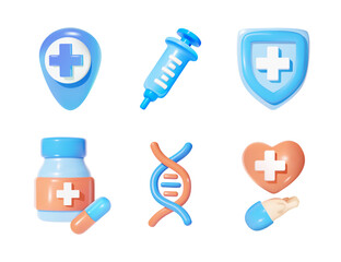 Set of 3d medical icons on a white background.
