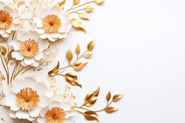 Paper cut flowers and leaves, Fresh spring nature background. Floral banner, poster, flyer template with copy space.