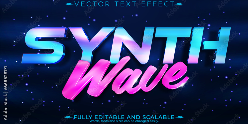 Wall mural music synth wave text effect, editable retro and neon text style