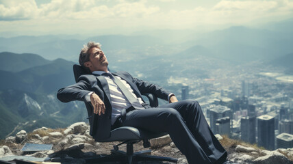 businessman with suit relaxing on chair. work disconnect concept