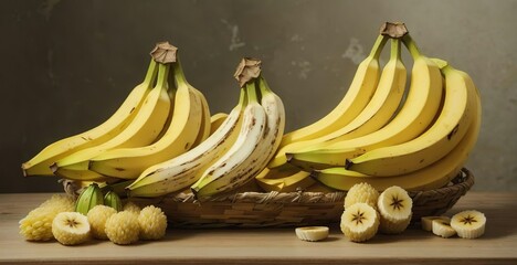 Bananen gelbe Bananenschale Obstkorb Banner Hintergrund Esszimmer - obrazy, fototapety, plakaty