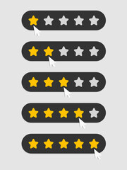 One to five star rating, rate us, review, customer feedback concept design isolated on grey background. Vector illustration.