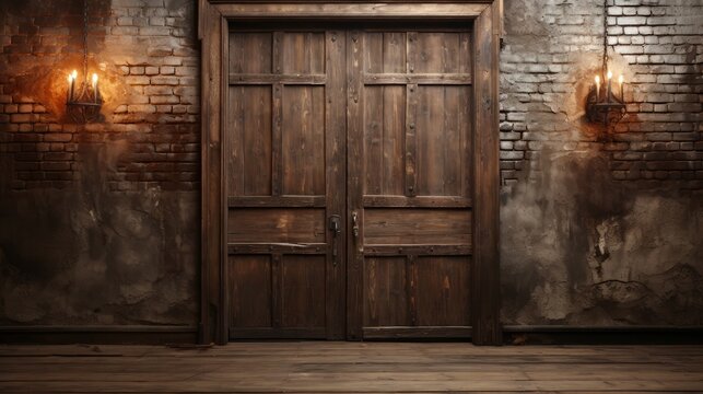 An old rustic wooden door. Generative AI.