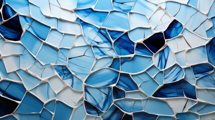 Aqua blue and white broken glass mosaic. Generative AI.
