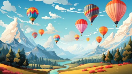 Brightly colored hot air balloons. Generative AI.