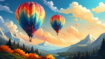 Brightly colored hot air balloons. Generative AI.