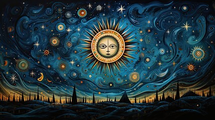 Oil painting of godly universe at night. Digital Art. - obrazy, fototapety, plakaty