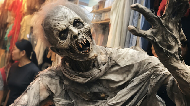 Halloween costume of a werewolf mummy in Guangzhou