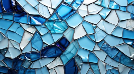 Aqua blue and white broken glass mosaic. Generative AI.