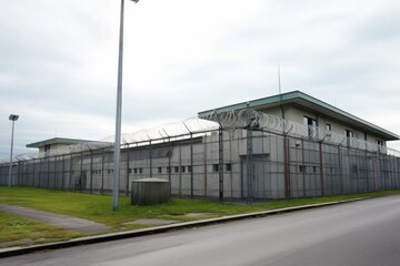 Fototapeta na wymiar high-security prison exterior with barbed wire