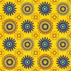 Mexican Aztec Folk Sun Motif Boho Repeat Vector Pattern, for Textile Wallpaper Wrapping