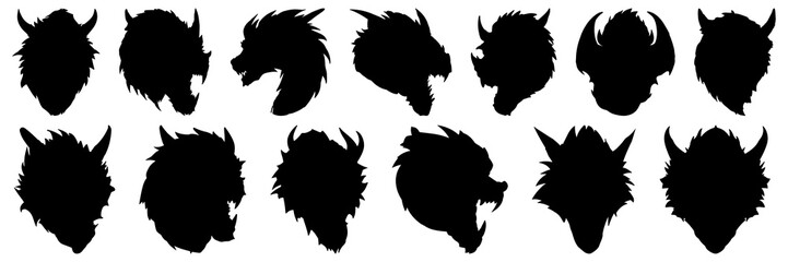 Dragon silhouettes set, large pack of vector silhouette design, isolated white background