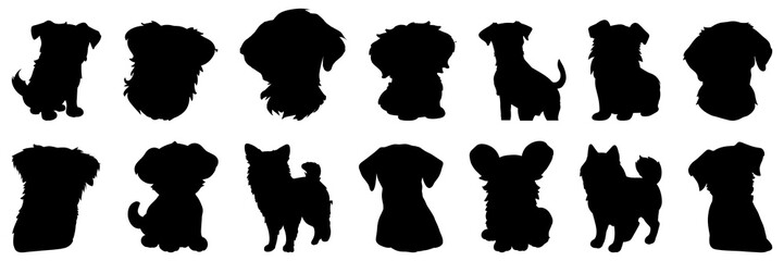 Dog silhouettes set, large pack of vector silhouette design, isolated white background.