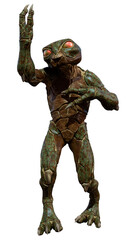 3D Rendering Green Alien on White