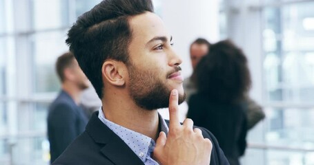 Businessman, thinking and ideas for opportunity in office for real estate, development and future in Brazil. Man, planning and realtor with inspiration for property, building or dream a startup