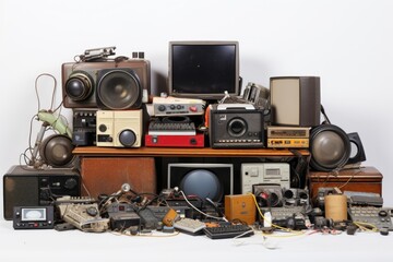 collection of old, broken and obsolete gadgets