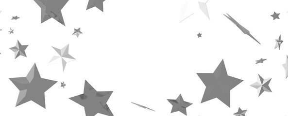 Abstract pattern of random falling silver stars on transparent background.
