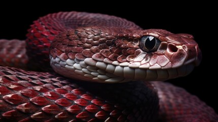 Fototapeta premium Snake close up macro. Snake eye close up macro. Beautiful dangerous snake 3D wallpaper, studio shooting. Brown snake. Generative ai.
