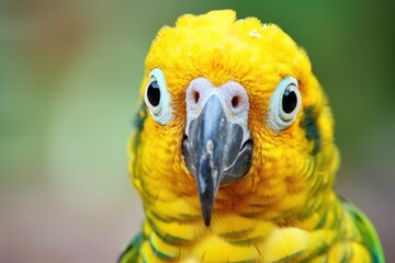 a close-up of a yellow-headed amazon parrot in a tropical forest