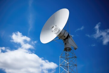 satellite dish against blue sky backdrop