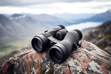a pair of binoculars on a rocky mountain - Powered by Adobe
