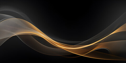 Dark grey abstract background with gradient smooth golden waves