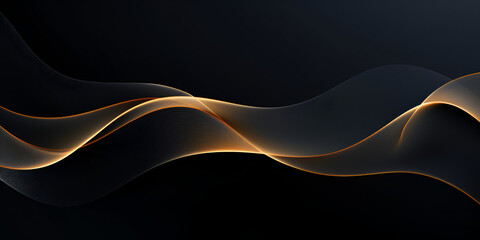 Dark grey abstract background with gradient smooth golden waves