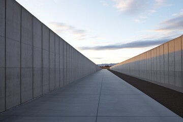 a series of long, straight, concrete walls meeting at sharp angles