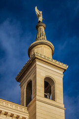 Fototapeta premium Lutheran church St. Nicholas (St. Nikolaikirche, from 1837) and Obelisk at Alter Markt square. During World War II, St. Nicholas’ Church was damaged and in 1981 was restored. POTSDAM, GERMANY. 