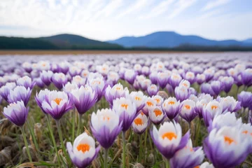 Fotobehang a field of blooming crocuses © altitudevisual