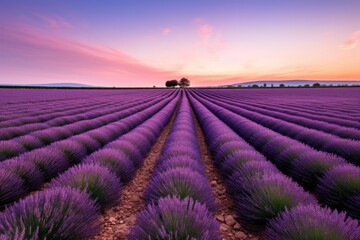 lavender fields stretching to the horizon - obrazy, fototapety, plakaty