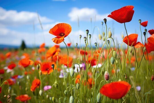 vibrant poppy flowers in a meadow © altitudevisual