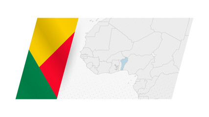 Benin map in modern style with flag of Benin on left side.