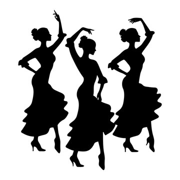 Group of Woman Flamenco dancers silhouette. Vector illustration