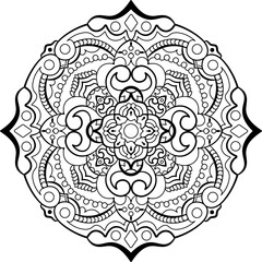 Mandala. Oriental circular pattern for Henna, tattoos, and decorations. Arabic, Islam, Chinese, Indian, ottoman motifs. Coloring book page. Vector illustration.