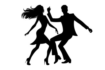 Fototapeta na wymiar Disco Couple dancing silhouette. Vector illustration