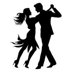 Couple dancers silhouette on competition in ballroom dancing. Vector illustration - obrazy, fototapety, plakaty
