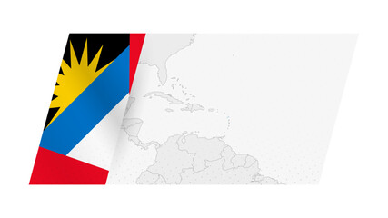 Antigua and Barbuda map in modern style with flag of Antigua and Barbuda on left side.