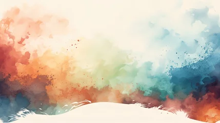Fotobehang Template Background Rainbow Colors Watercolor Illustration with Copy Space for Powerpoint Presentation Slides Zoom Abstract Concept Art 16:9 © Vibes 16:9