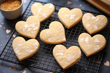Fototapeta premium homemade heart-shaped cookies on a cooling rack