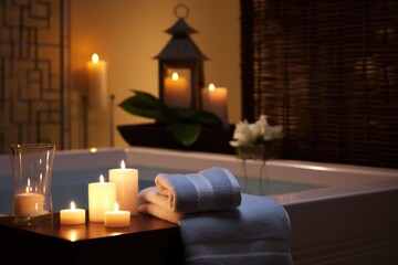 a spa-like serene setting with candlelight and plush towels