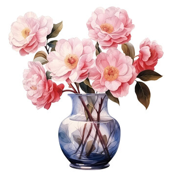 watercolor flowers in a vase -transparent background