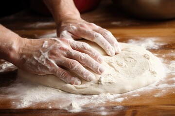 hand stretching dough for a pizza base