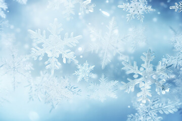 Fototapeta na wymiar AI Snowflake icy blue seasonal backdrop 
