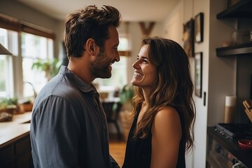 Naklejka premium Happy beautiful couple in love. AI Generated.