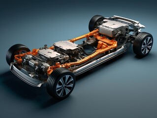 Electric Vehicle Framework Displaying Battery Pack