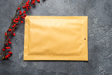 Brown bubble mail envelope, mailer, mock up on background