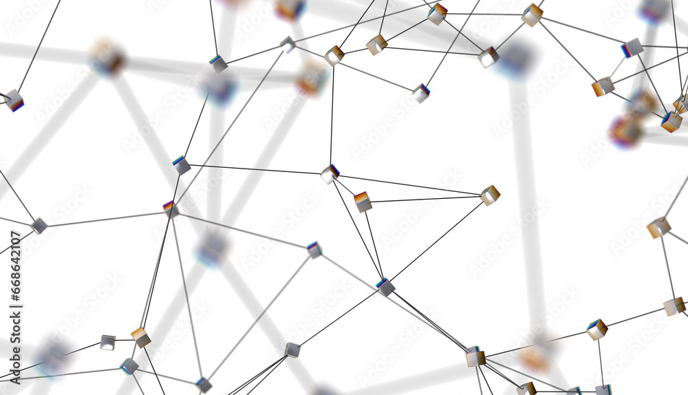 Leinwandbilder Big data visualization. Network connection structure with chaotic distribution of points and lines. 3D rendering.